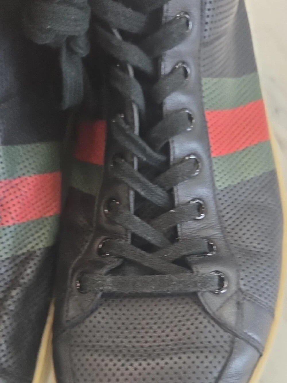 Gucci Black High-Top Sneakers with Red & Green Stripe